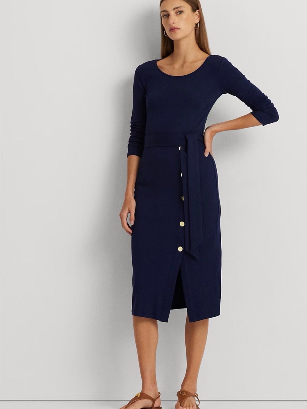 Ralph Lauren Women’s Belted Rib-Knit Dress Navy Size 4